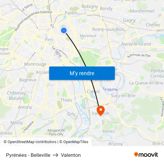 Pyrénées - Belleville to Valenton map