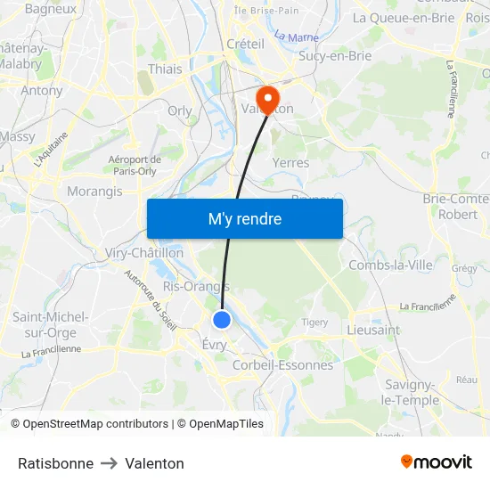 Ratisbonne to Valenton map