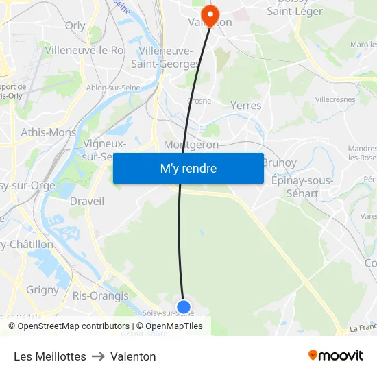 Les Meillottes to Valenton map