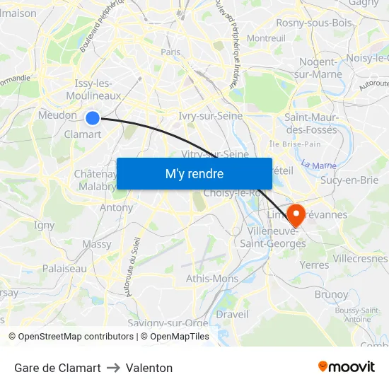 Gare de Clamart to Valenton map