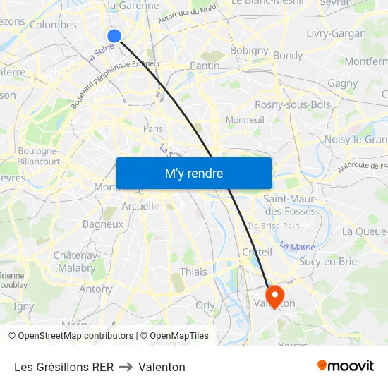 Les Grésillons RER to Valenton map