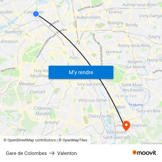 Gare de Colombes to Valenton map
