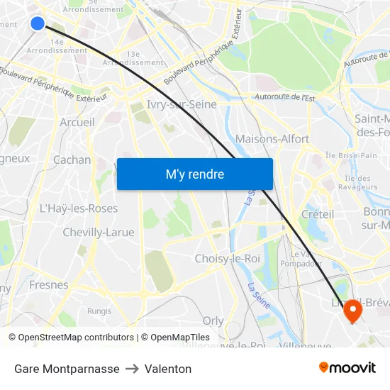 Gare Montparnasse to Valenton map