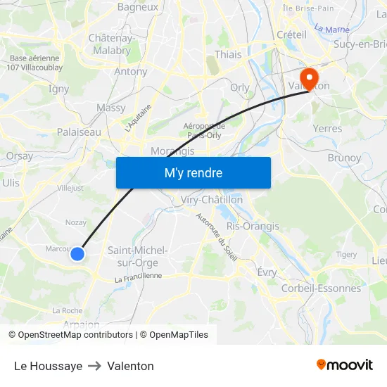 Le Houssaye to Valenton map