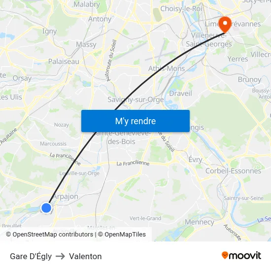 Gare D'Égly to Valenton map