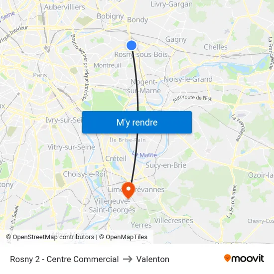 Rosny 2 - Centre Commercial to Valenton map