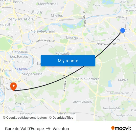 Gare de Val D'Europe to Valenton map