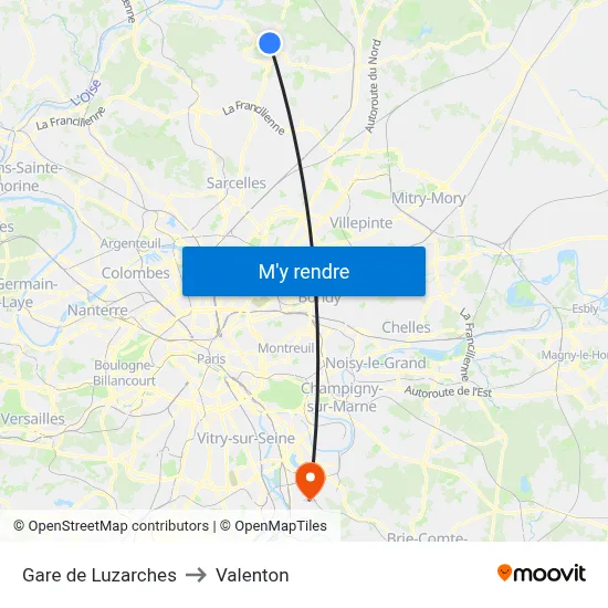 Gare de Luzarches to Valenton map