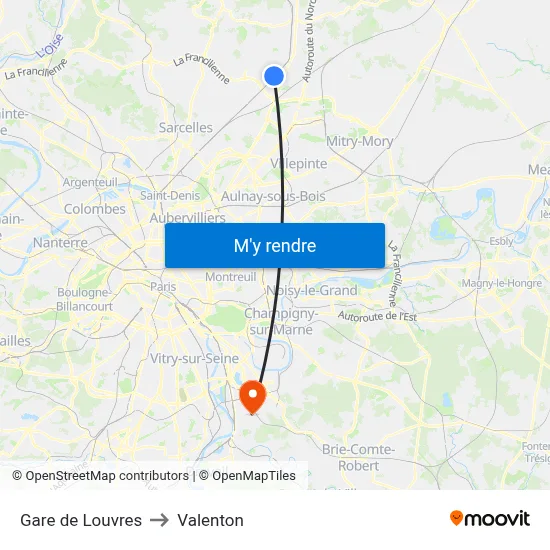 Gare de Louvres to Valenton map