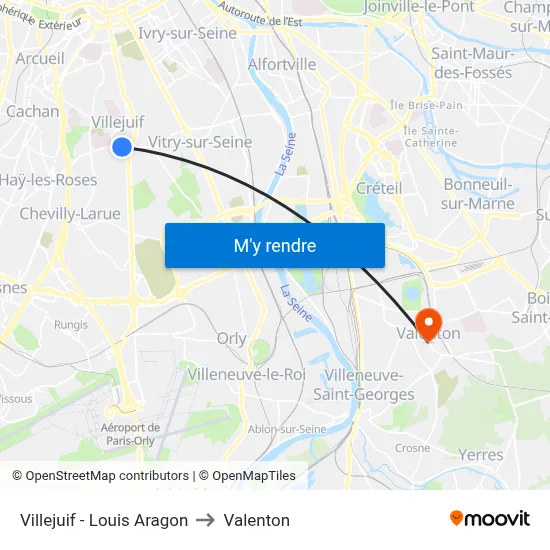 Villejuif - Louis Aragon to Valenton map