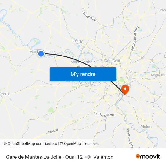 Gare de Mantes-La-Jolie - Quai 12 to Valenton map