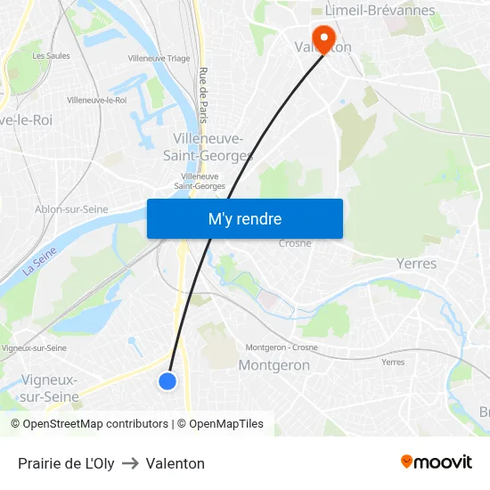 Prairie de L'Oly to Valenton map