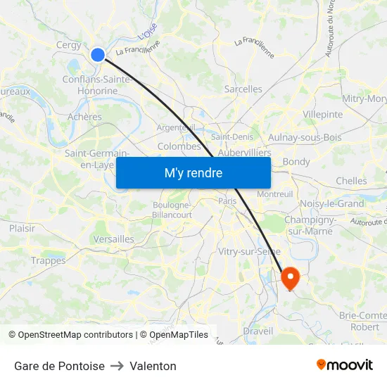 Gare de Pontoise to Valenton map