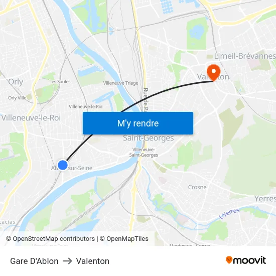 Gare D'Ablon to Valenton map