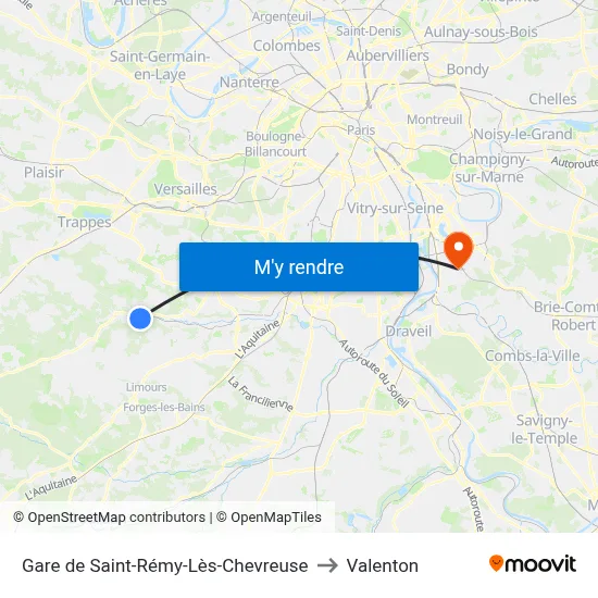 Gare de Saint-Rémy-Lès-Chevreuse to Valenton map