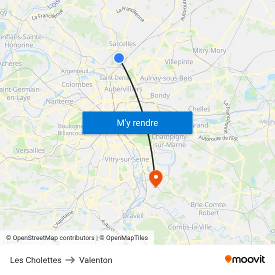 Les Cholettes to Valenton map