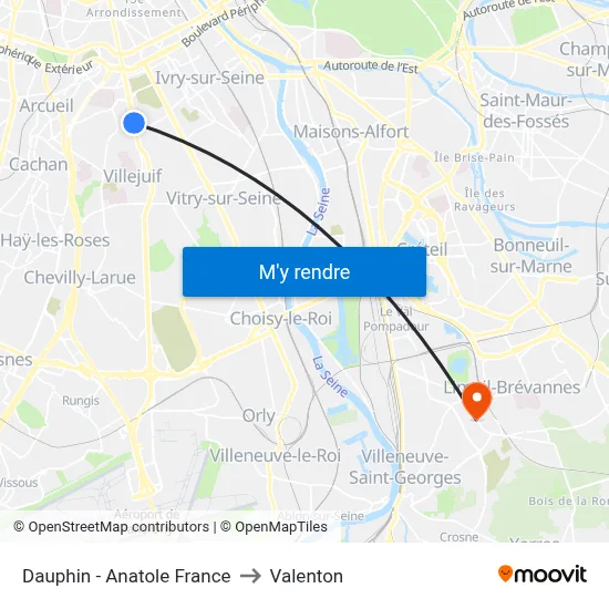 Dauphin - Anatole France to Valenton map