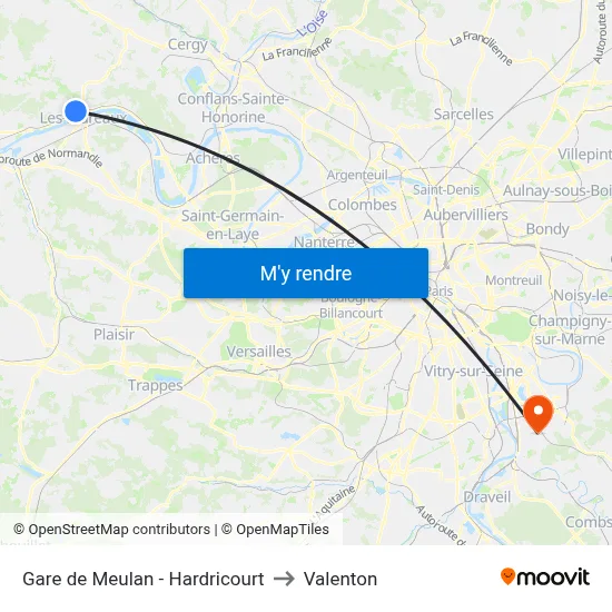 Gare de Meulan - Hardricourt to Valenton map