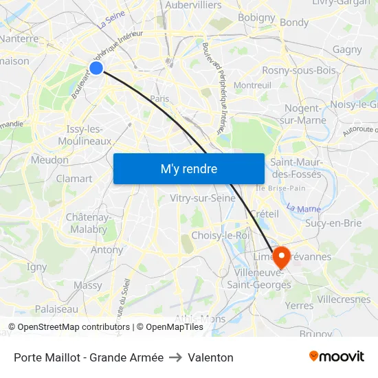 Porte Maillot - Grande Armée to Valenton map