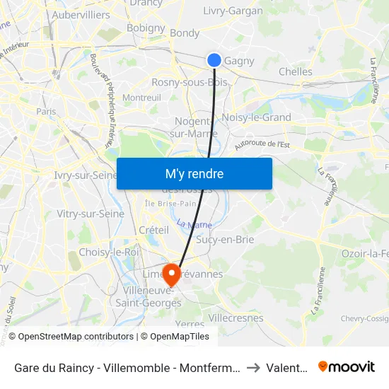 Gare du Raincy - Villemomble - Montfermeil to Valenton map