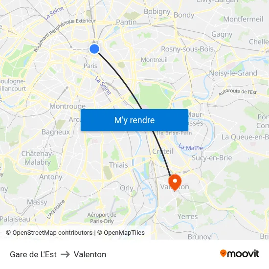 Gare de L'Est to Valenton map