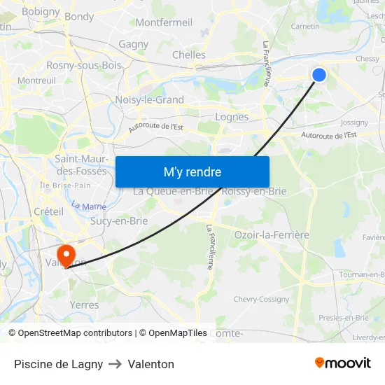 Piscine de Lagny to Valenton map