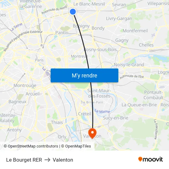 Le Bourget RER to Valenton map