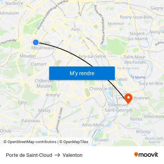 Porte de Saint-Cloud to Valenton map