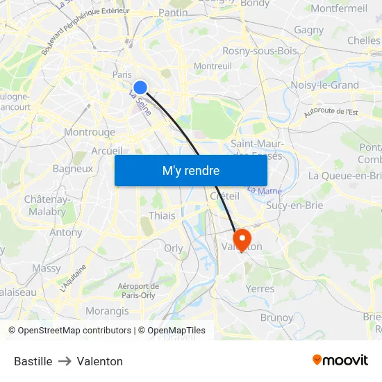 Bastille to Valenton map