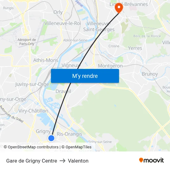 Gare de Grigny Centre to Valenton map