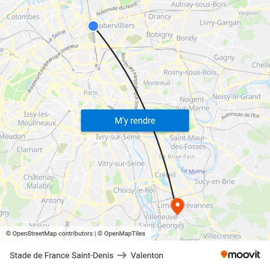 Stade de France Saint-Denis to Valenton map