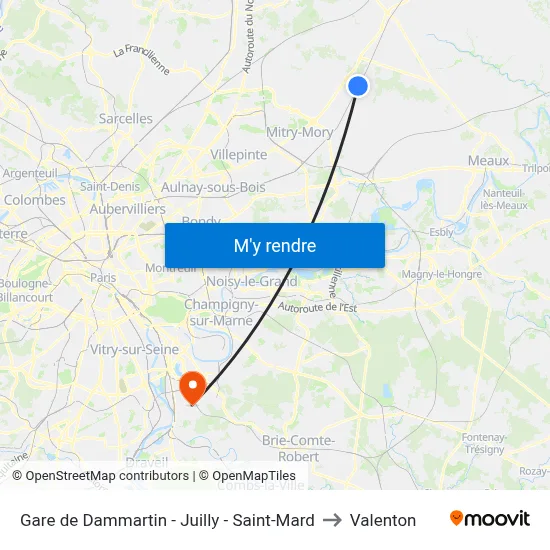 Gare de Dammartin - Juilly - Saint-Mard to Valenton map