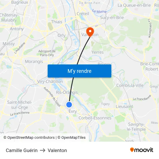 Camille Guérin to Valenton map