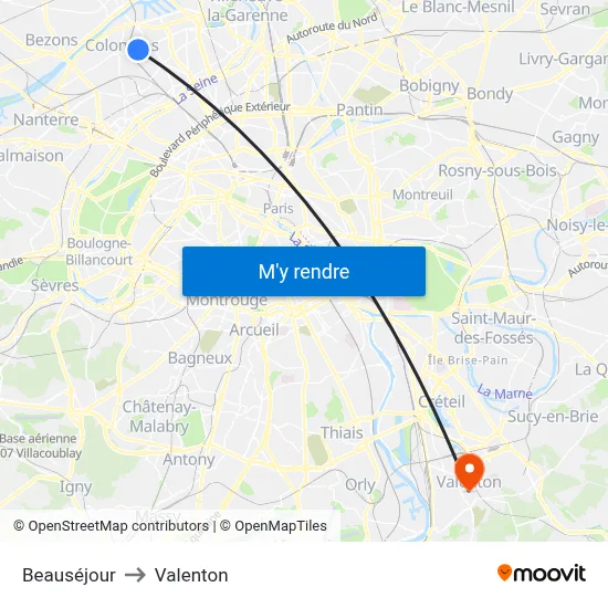 Beauséjour to Valenton map