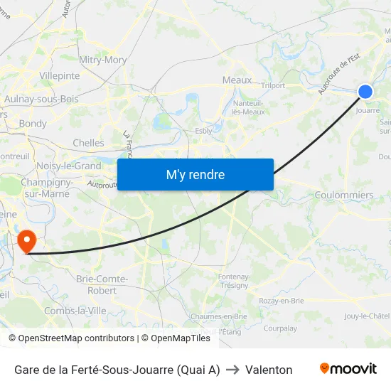 Gare de la Ferté-Sous-Jouarre (Quai A) to Valenton map