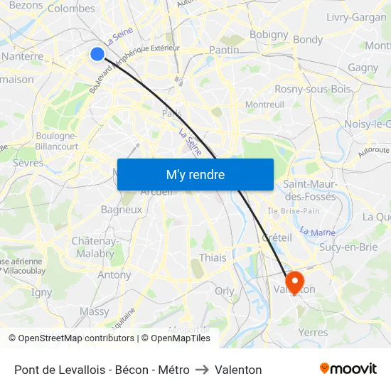 Pont de Levallois - Bécon - Métro to Valenton map