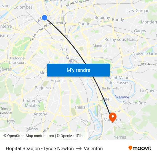 Hôpital Beaujon - Lycée Newton to Valenton map