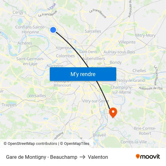 Gare de Montigny - Beauchamp to Valenton map