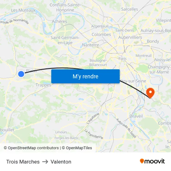 Trois Marches to Valenton map