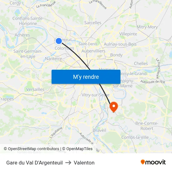Gare du Val D'Argenteuil to Valenton map