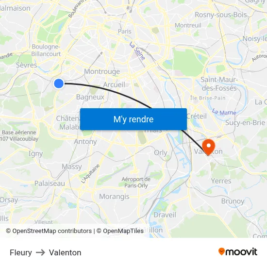 Fleury to Valenton map