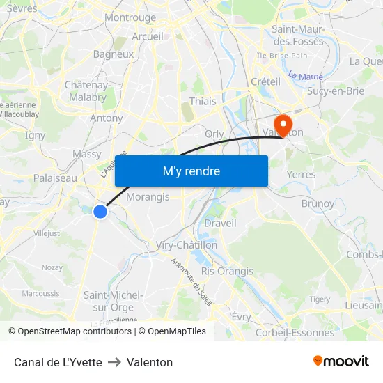 Canal de L'Yvette to Valenton map