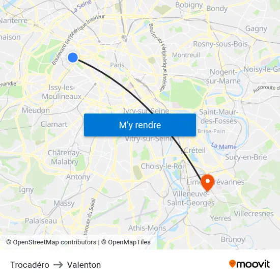Trocadéro to Valenton map