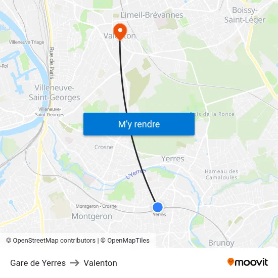Gare de Yerres to Valenton map