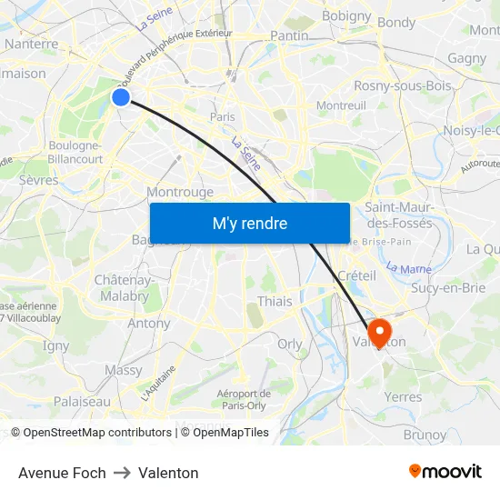 Avenue Foch to Valenton map