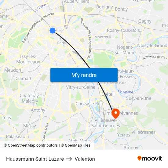 Haussmann Saint-Lazare to Valenton map