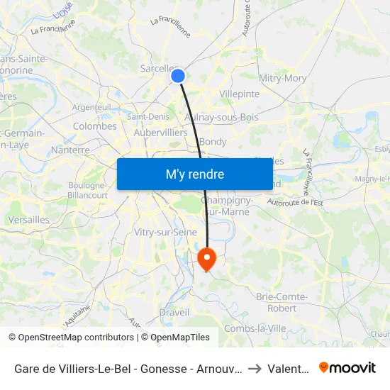 Gare de Villiers-Le-Bel - Gonesse - Arnouville to Valenton map