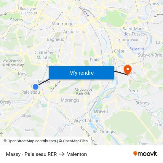 Massy - Palaiseau RER to Valenton map