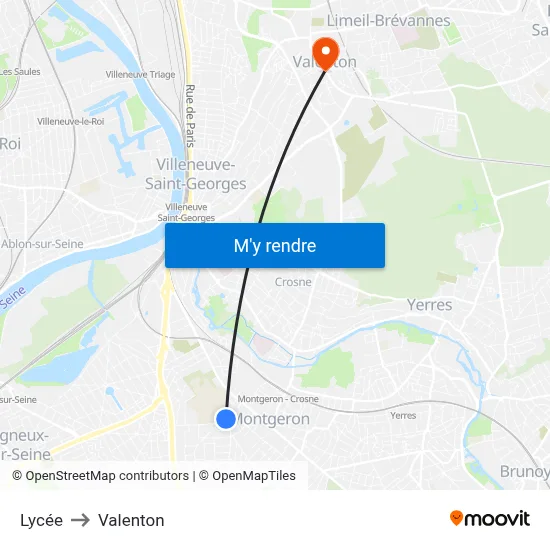 Lycée to Valenton map