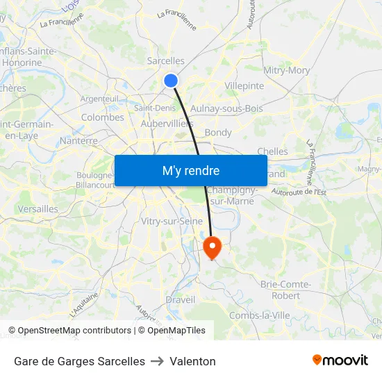 Gare de Garges Sarcelles to Valenton map